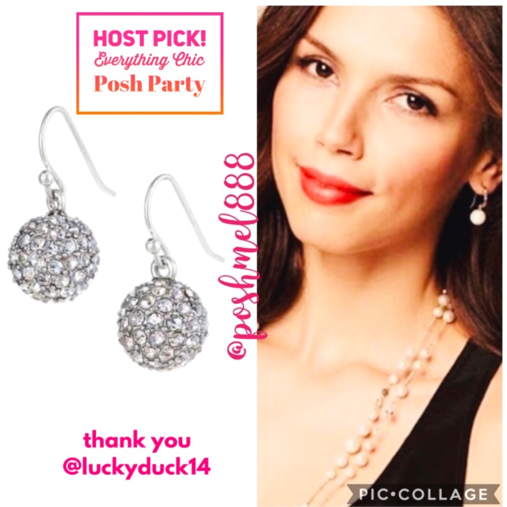 Stella & Dot | SILVER Handset Pavé Soirée Drop Earrings Crystal - Picture 1 of 6